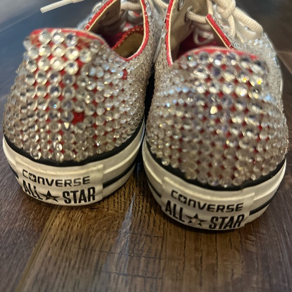 CONVERSE ALL STAR WHITE CUSTOMIZED using CRYSTALS Wedding Or For Fun Shoe Size 9 - Picture 4 of 13